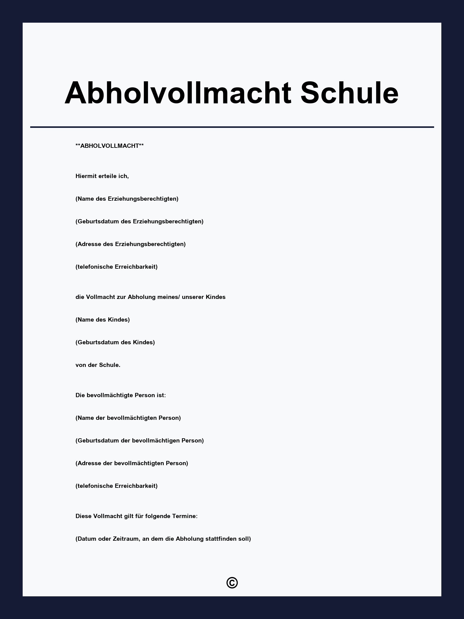 Abholvollmacht Schule