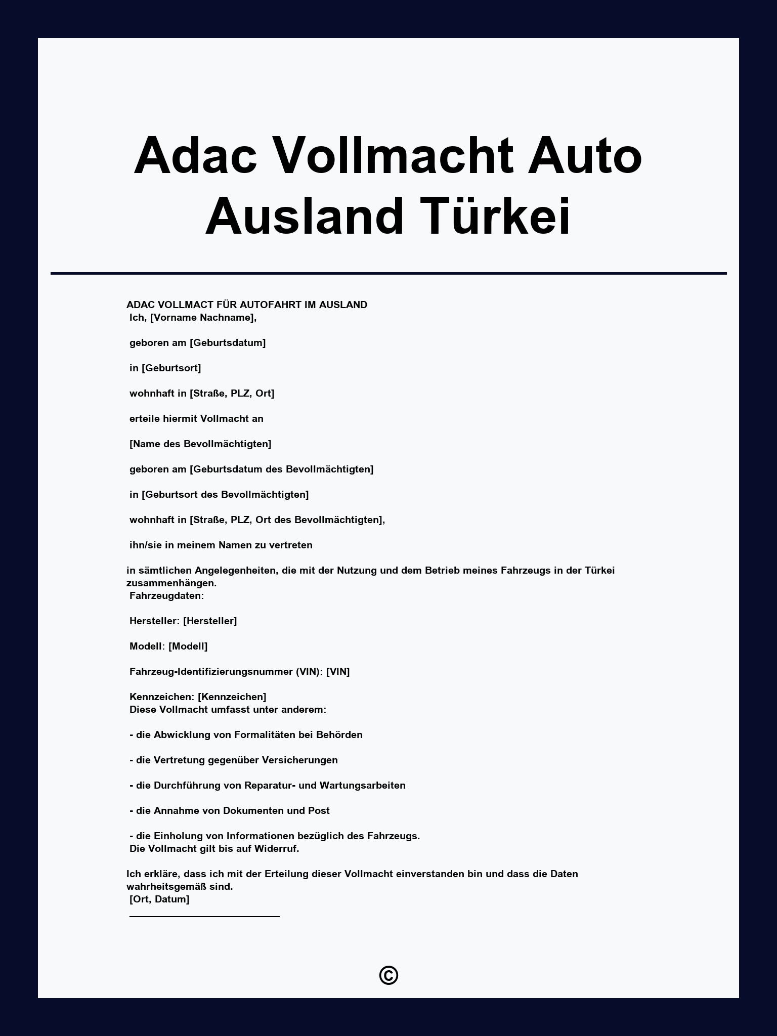 Adac Vollmacht Für Auto Adac Vollmacht Auto Ausland Türkei