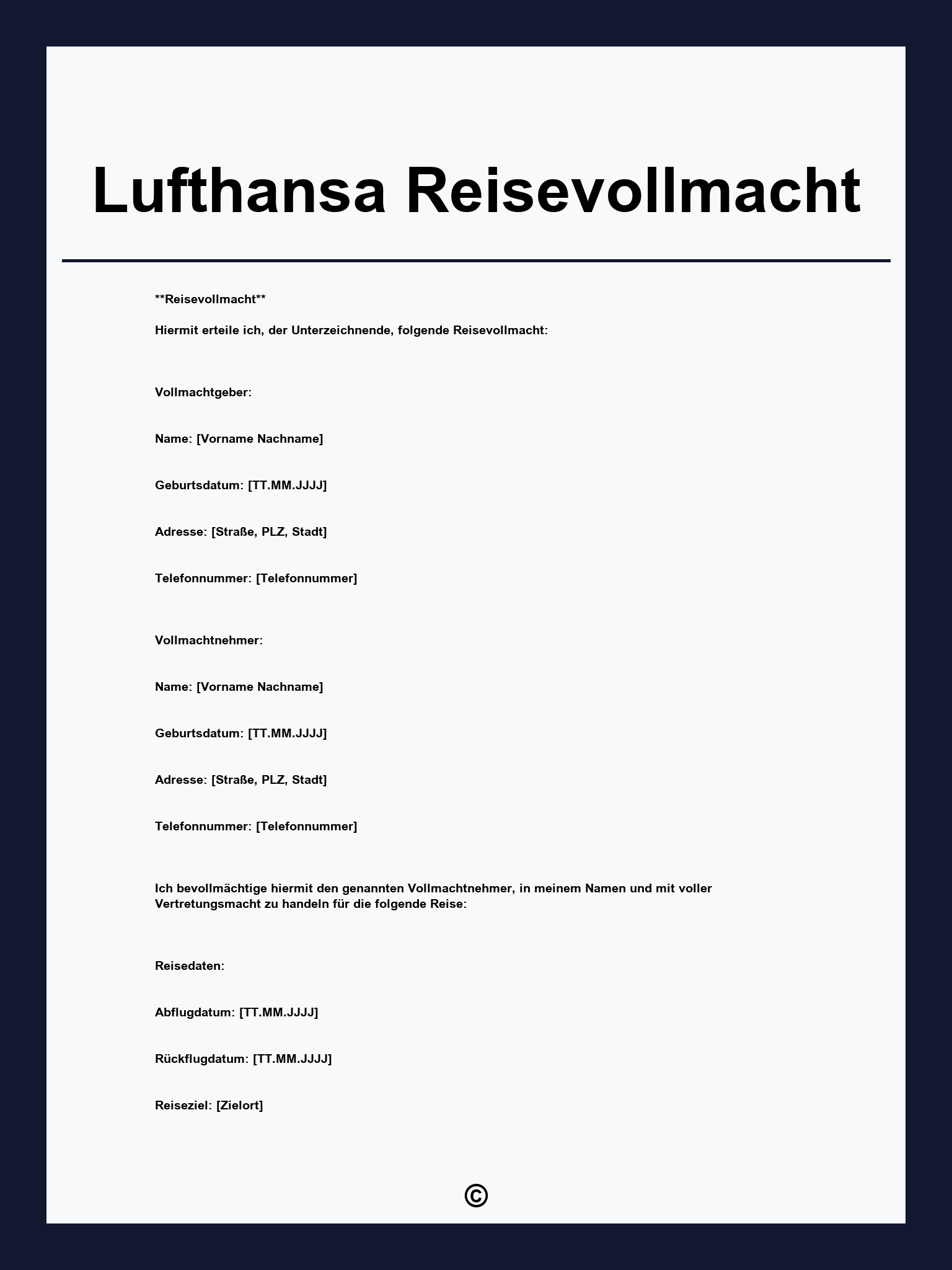 Lufthansa Reisevollmacht