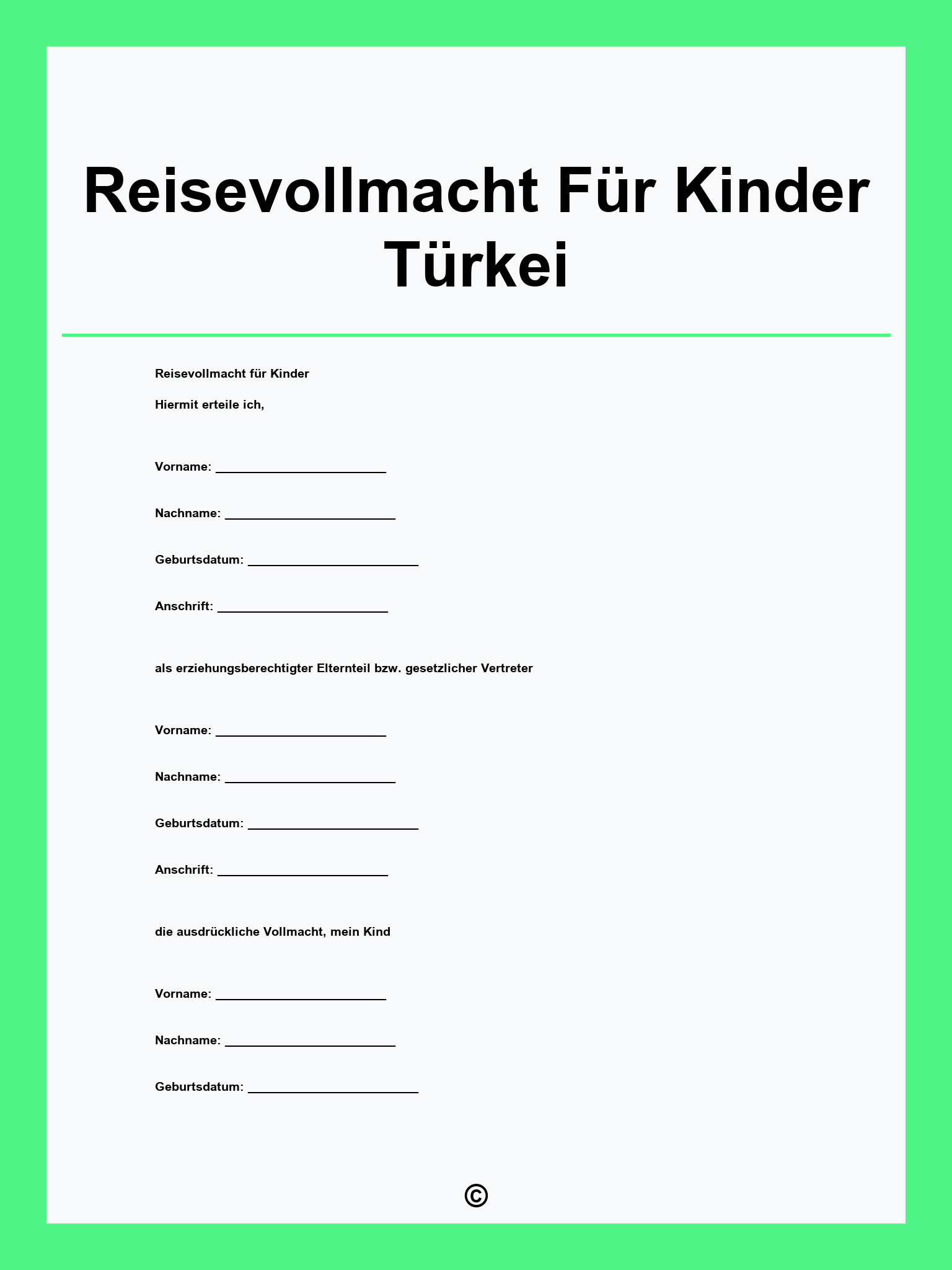 Reisevollmacht Für Kinder Türkei