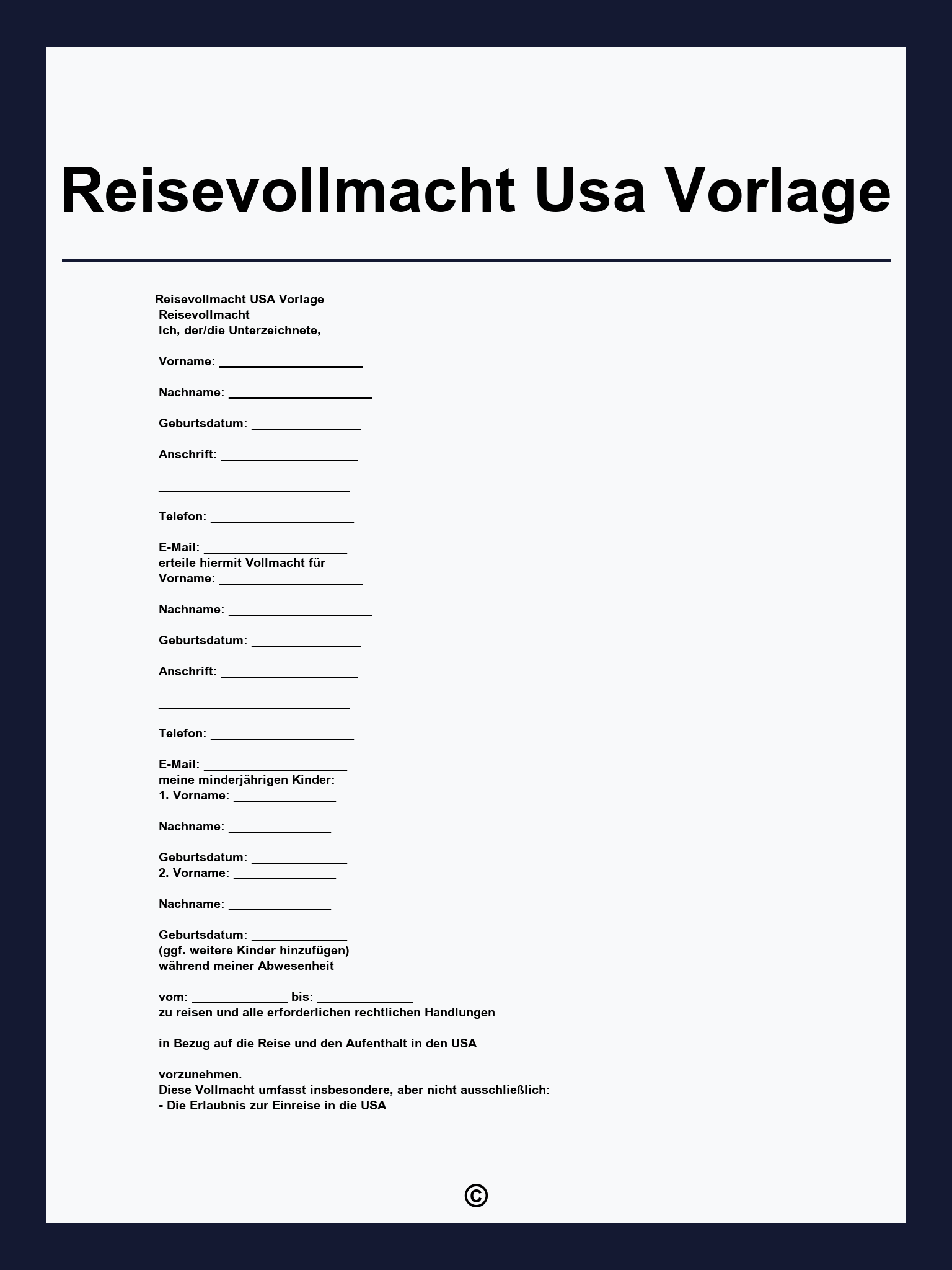 Reisevollmacht Usa Vorlage