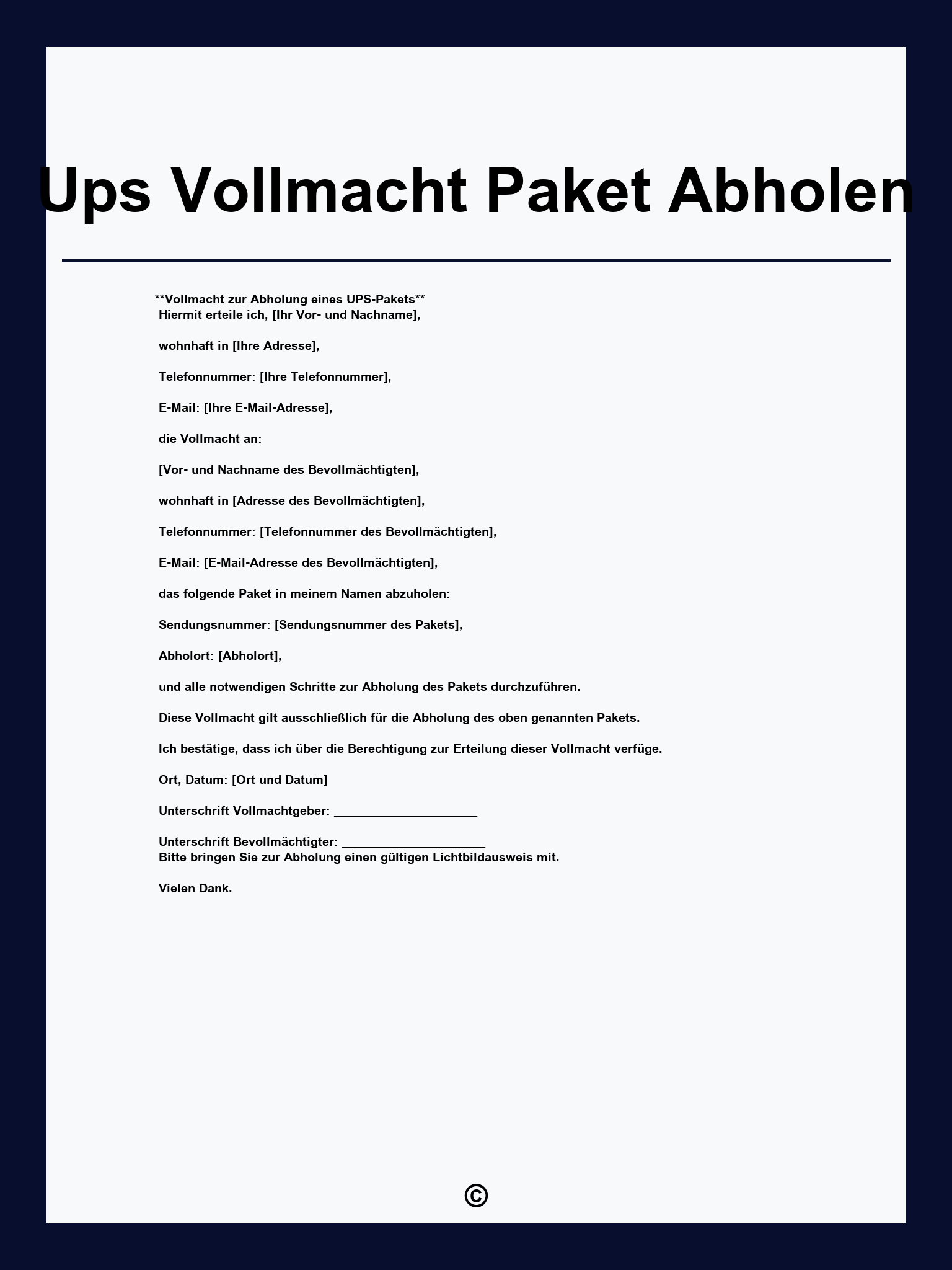 Ups Vollmacht Paket Abholen