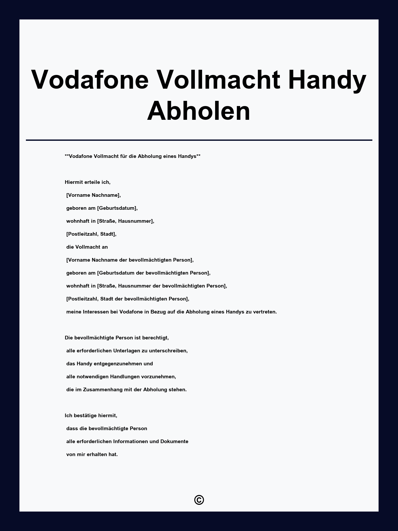 Vodafone Vollmacht Handy Abholen