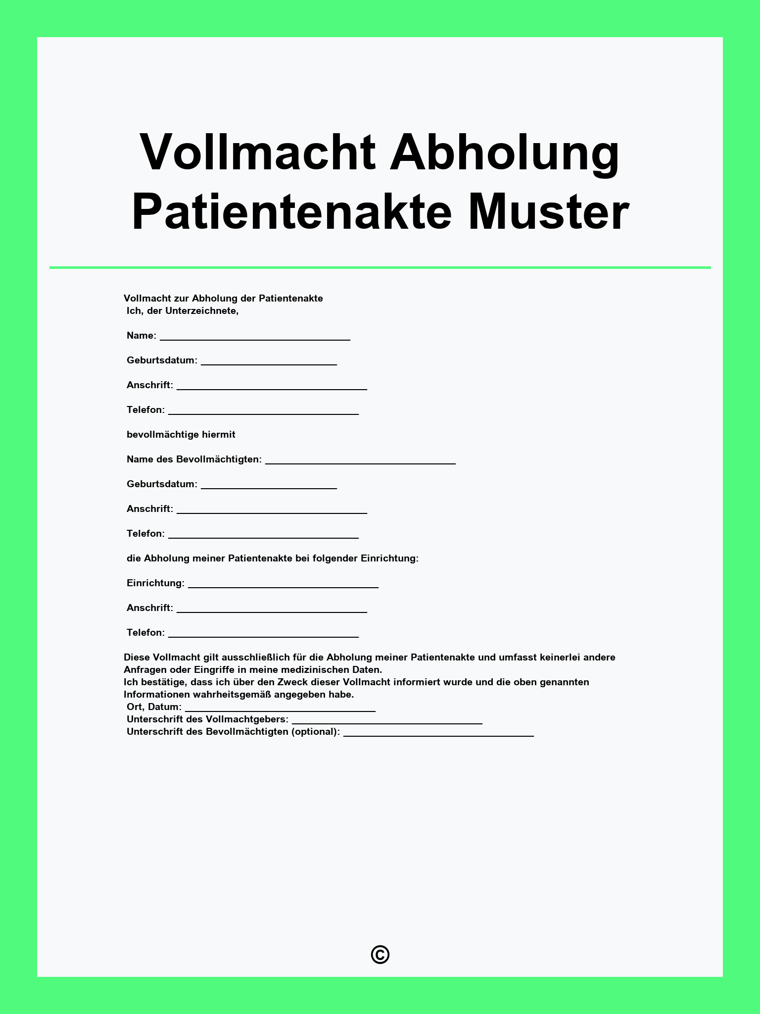Vollmacht Abholung Patientenakte Muster