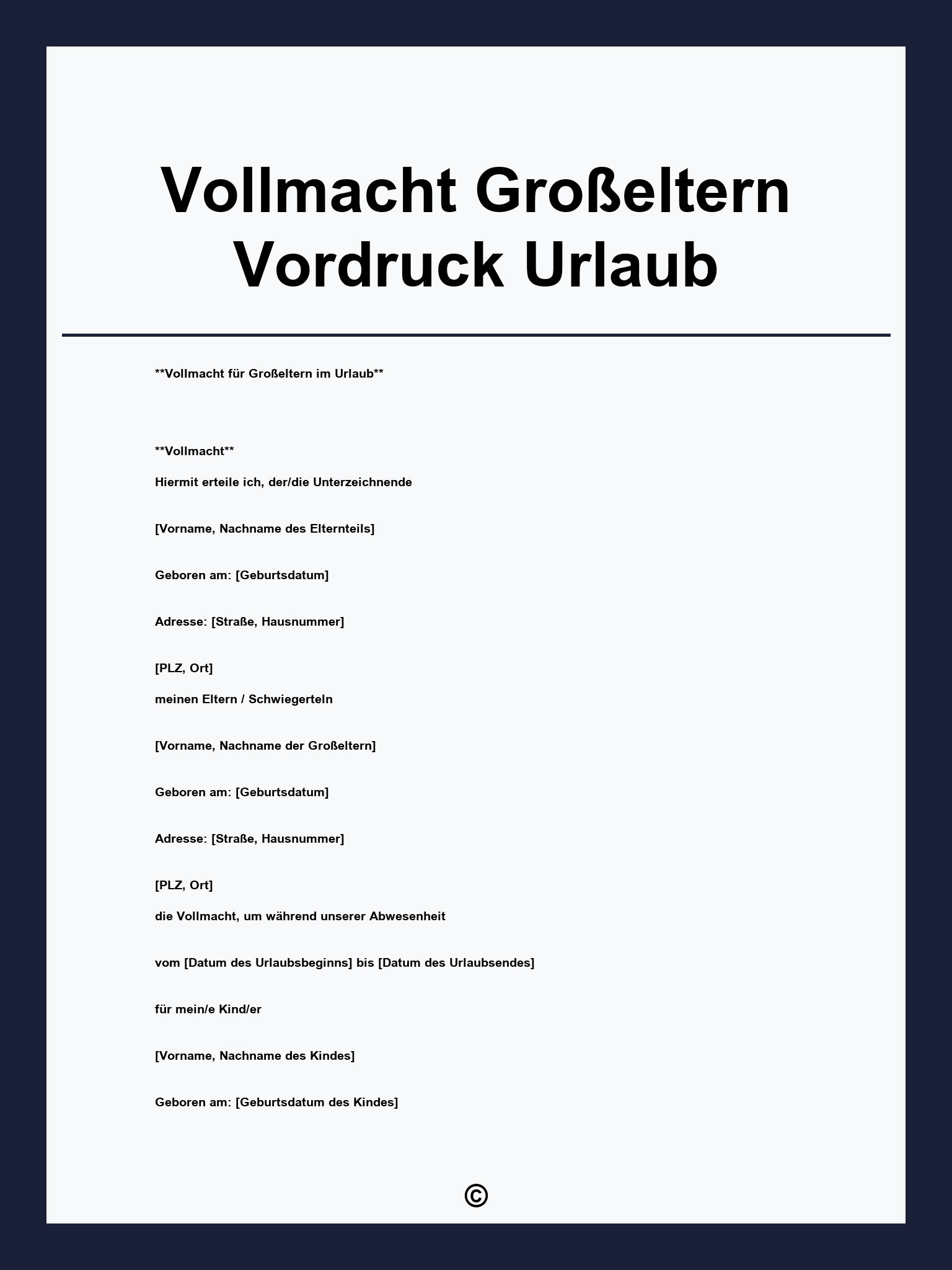 Vollmacht Großeltern Vordruck Urlaub