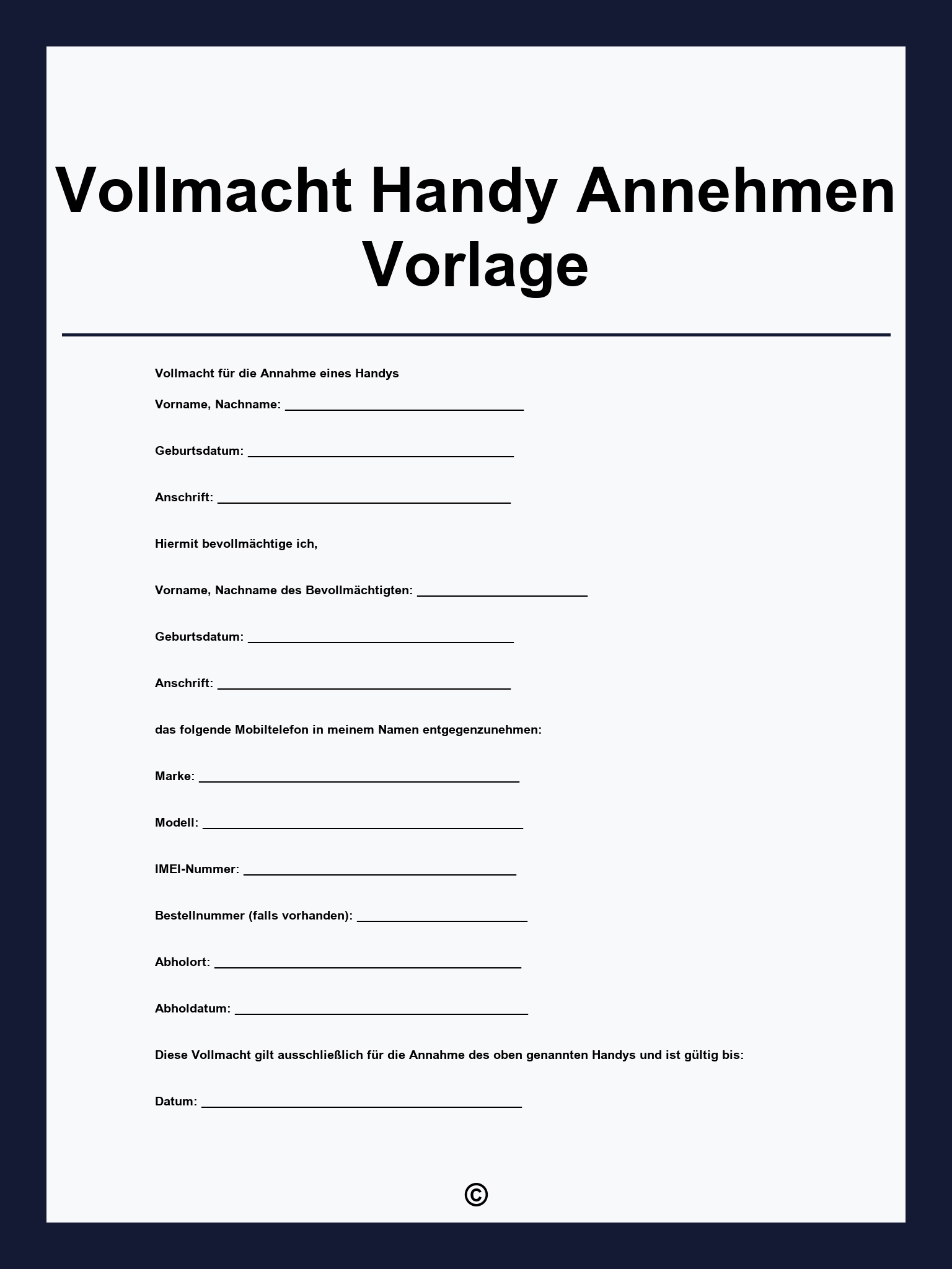 Vollmacht Handy Annehmen Vorlage