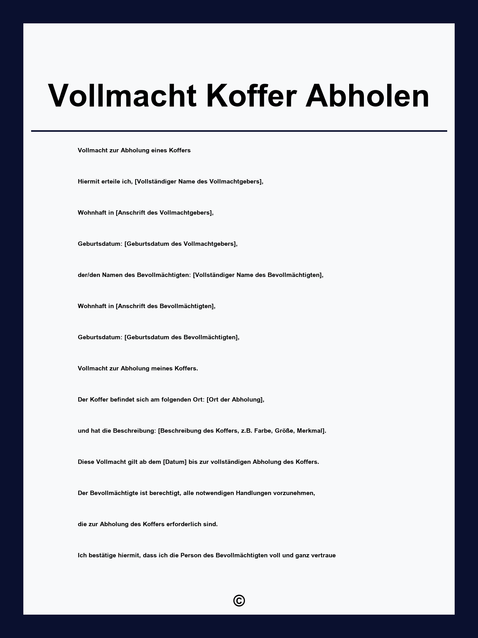 Vollmacht Koffer Abholen