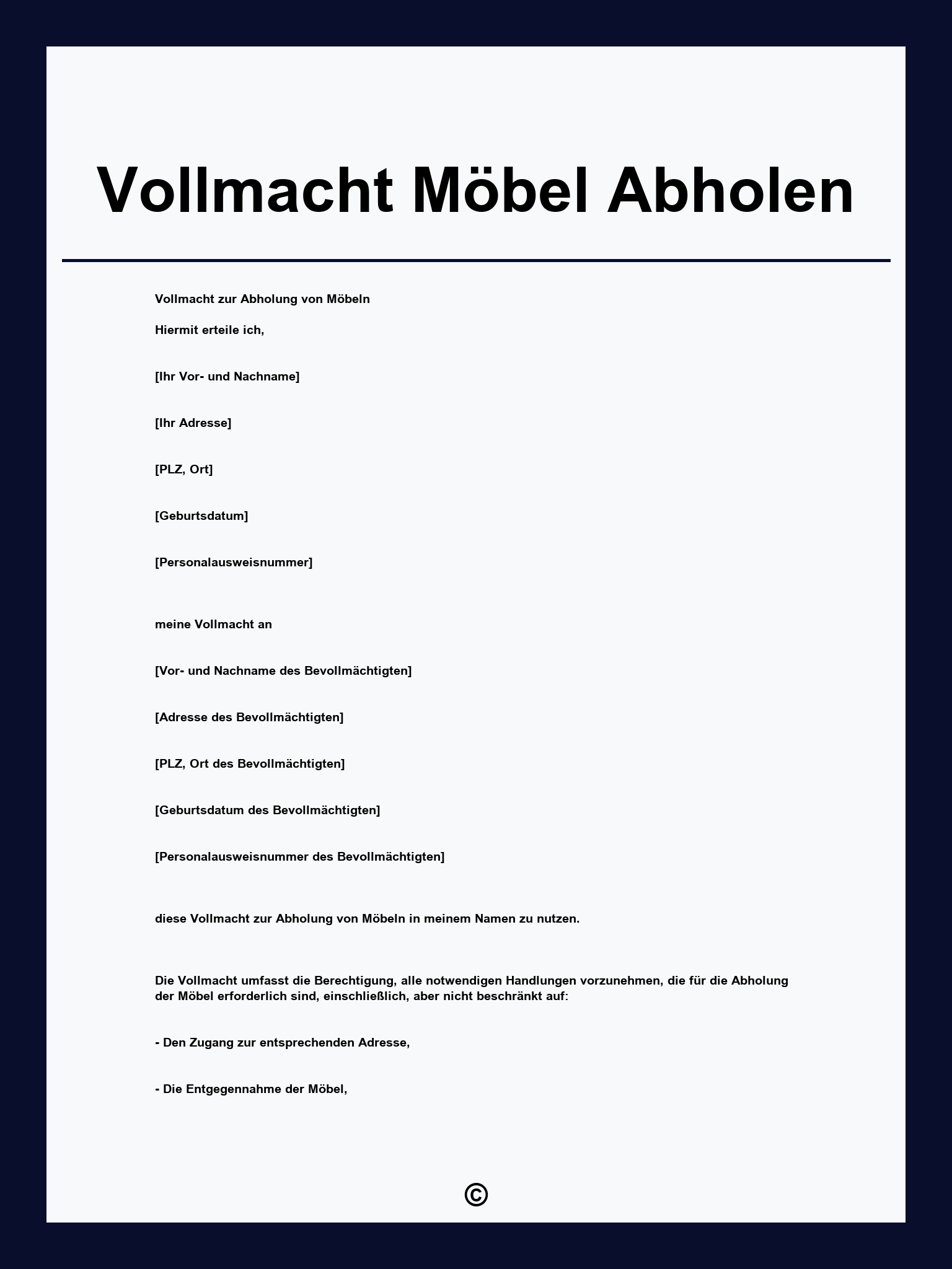Vollmacht Möbel Abholen