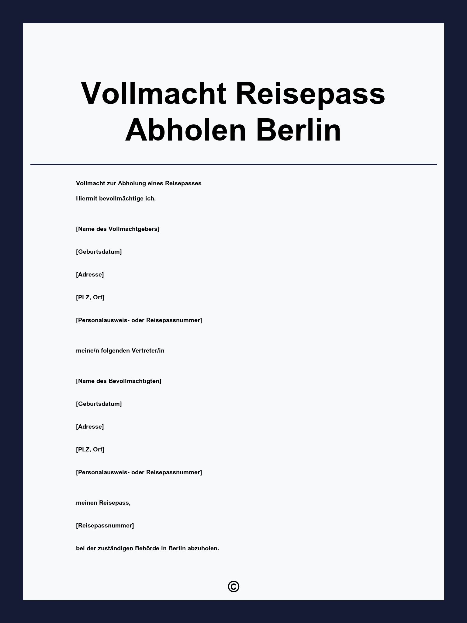 Vollmacht Reisepass Abholen Berlin