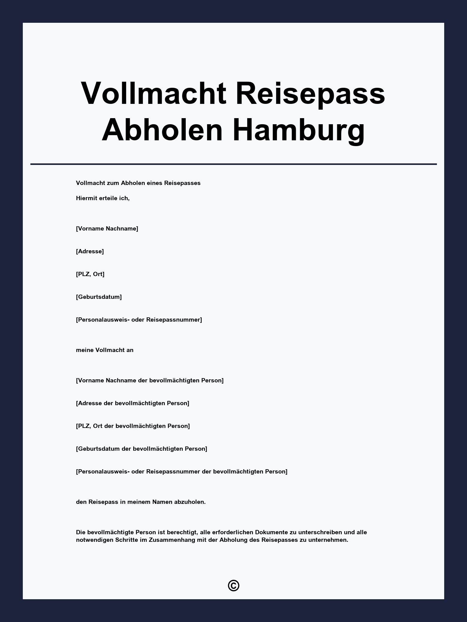 Vollmacht Reisepass Abholen Hamburg