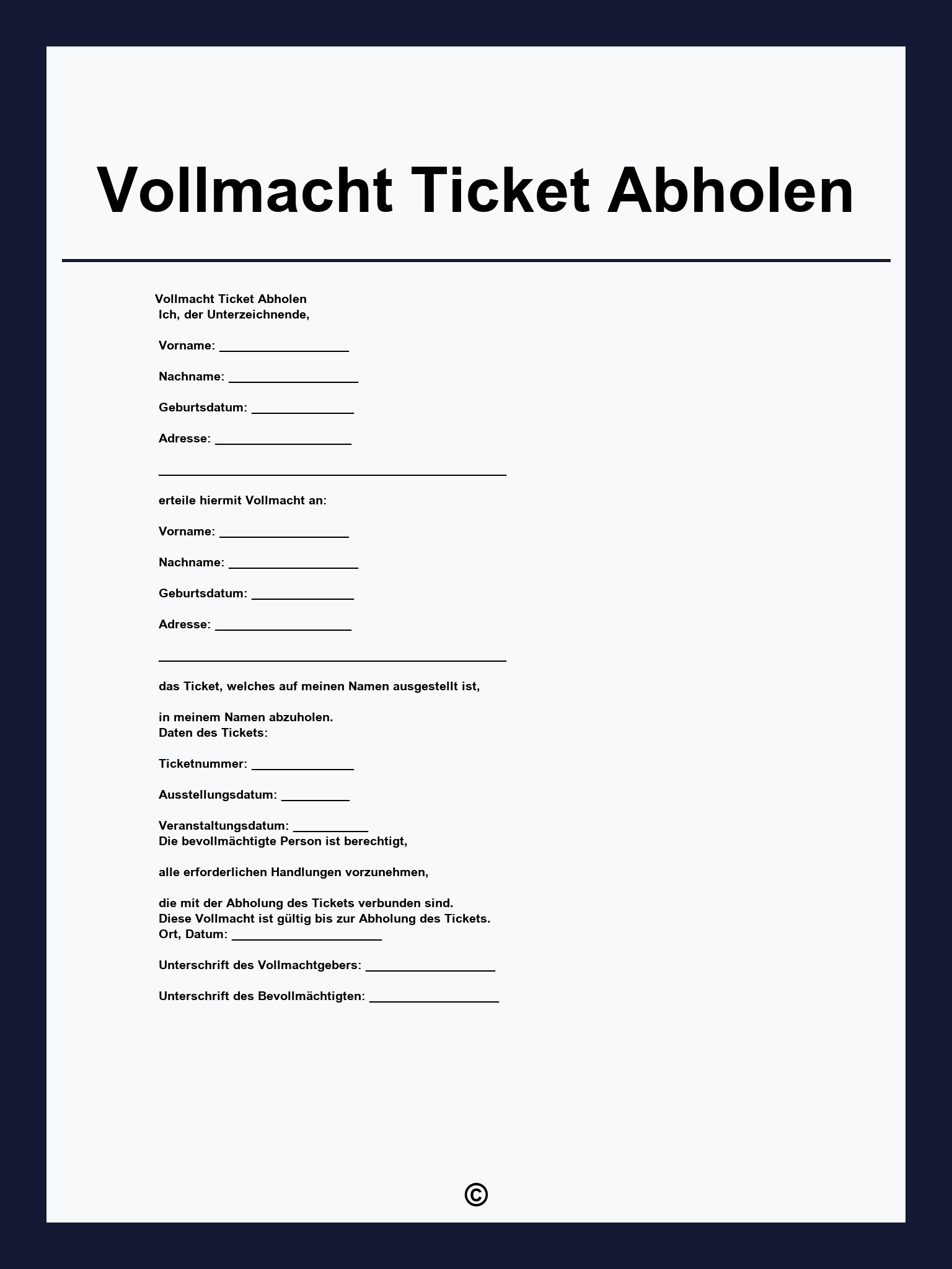 Vollmacht Ticket Abholen